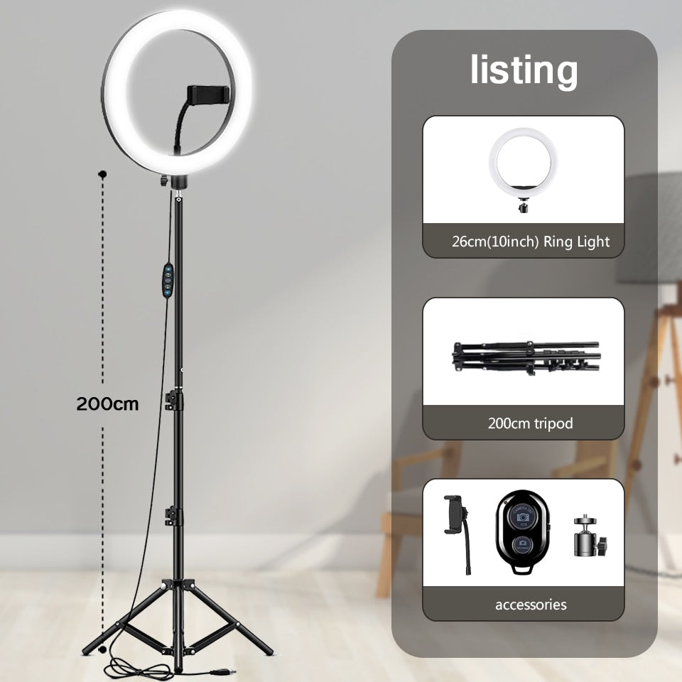 10" 26cm LED Selfie Ring Light Photography Video Light