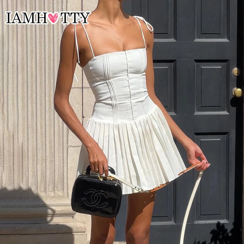 A-line Pleated Sleeveless Corset Mini Dress