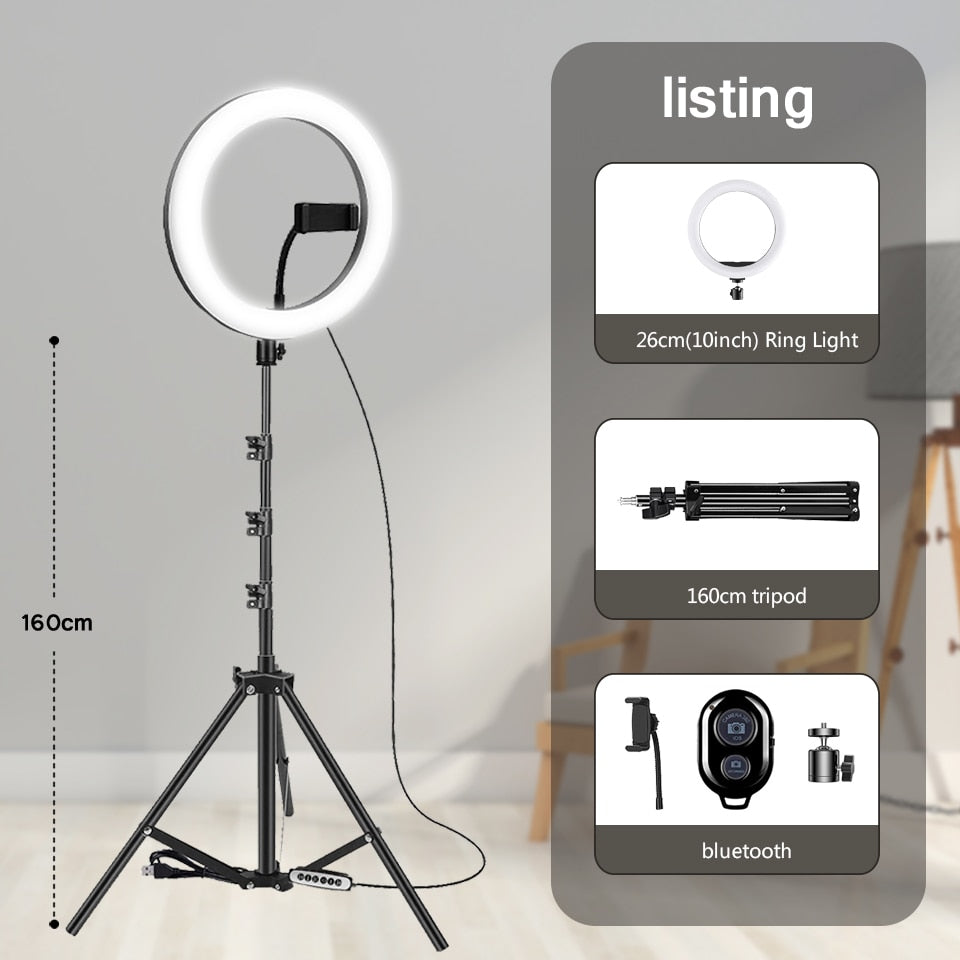 10" 26cm LED Selfie Ring Light Photography Video Light