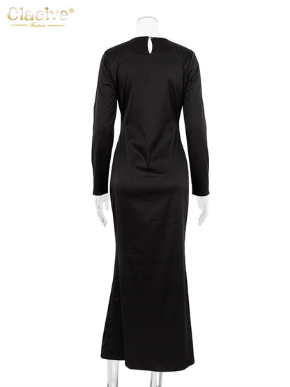 Clacive Casual Black Satin Women'S Elegant Dresses